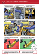 safety comic, power tools, hand injuries, safety illustration, safety cartoon