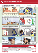 safety comic, working in heat, heat stress prevention, safety cartoon
