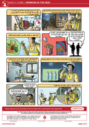 safety comic, working in the heat, heat exhaustion, safety cartoon, Arabic