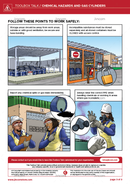 toolbox talk, chemical hazards, handling chemicals, gas cylinder safety, safety illustrations