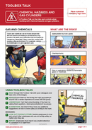 toolbox talk, chemical hazards, handling chemicals, gas cylinder safety, safety illustrations