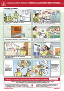 visual incident report, chemical hazards, gas cylinders, safety illustration, safety cartoon
