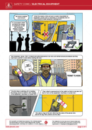 safety comic, electrical equipment, isolation and lockout, safety cartoon